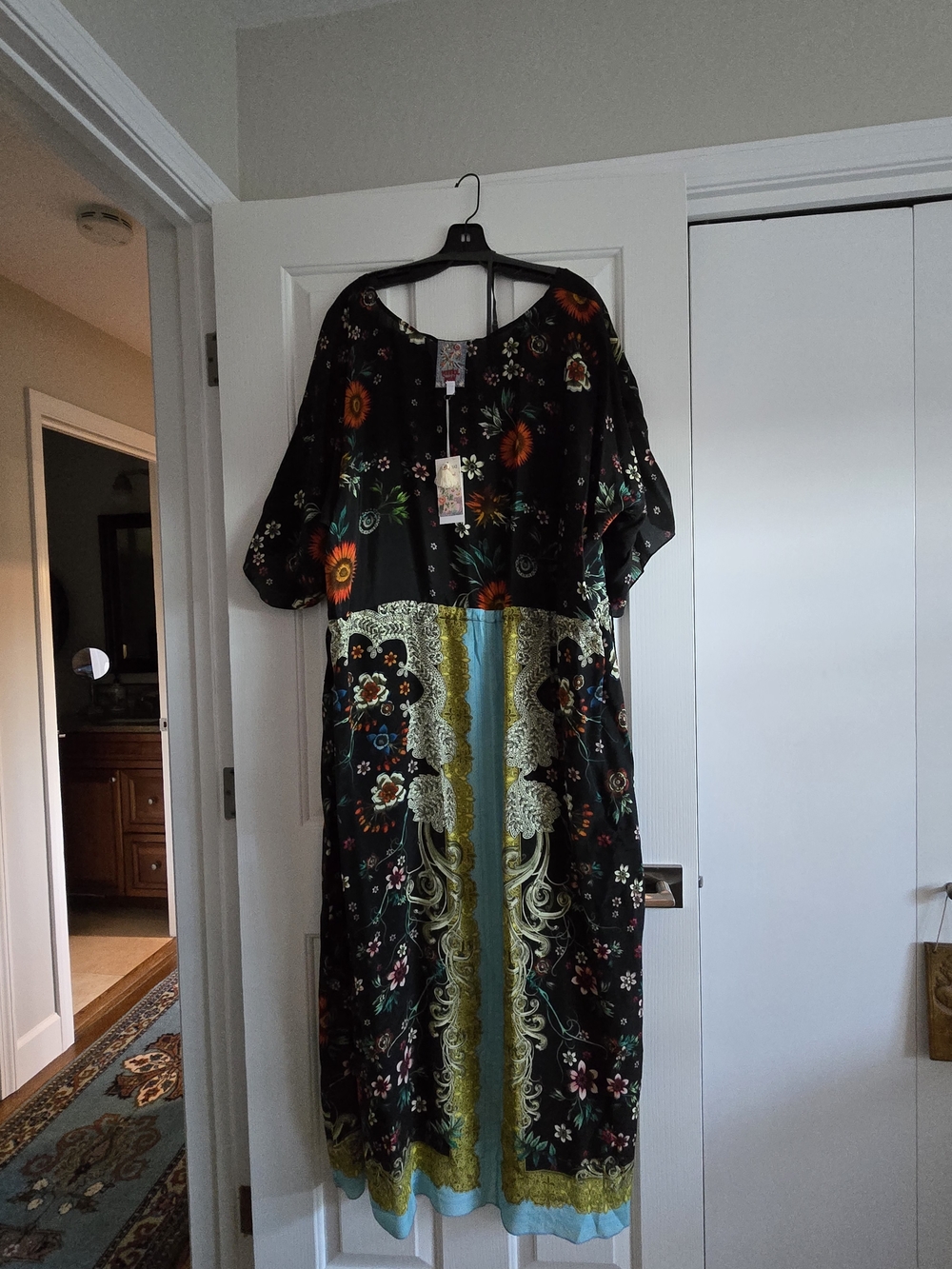 Johnny Was 3XLBoho Black Floral Printed Maxi Dress with Gold & Turquoise Accents - Picture 3 of 10
